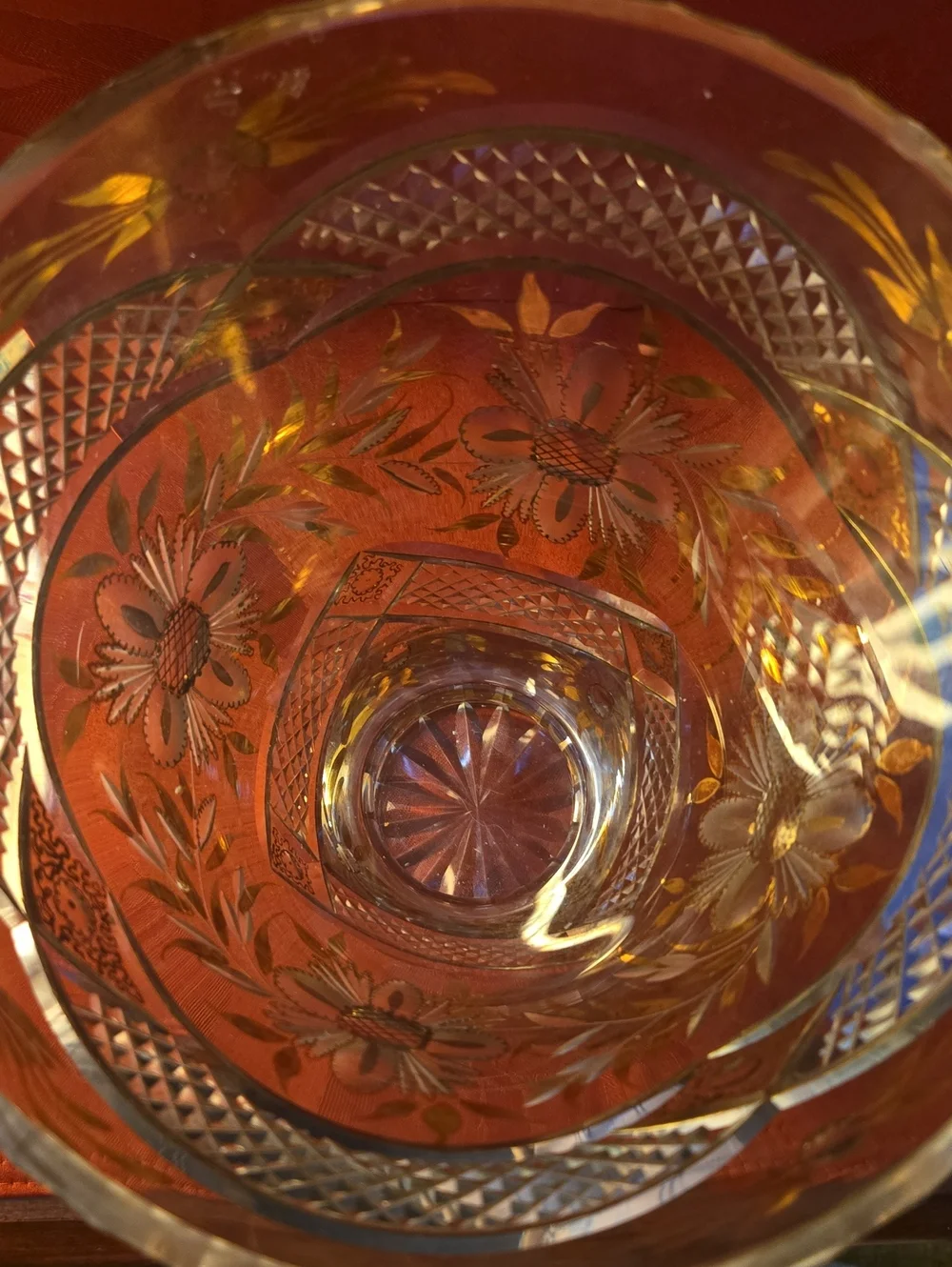 Vintage Bohemian Cut Crystal Vase With Gold Gilding.